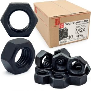 &Eacute;crou hexagonal M24, 5 Kg, acier noir classe 10 DIN 934, filetage m&eacute;trique standard, boulon 24 mm et tige filet&eacute;e, fixation int&eacute;rieure et ext&eacute;rieure (LUN FIX, neuf)