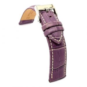Diloy Bracelet montre cuir grav&eacute; crocodile &eacute;caille carr&eacute;e bomb&eacute; sport couture blanche &ndash; Tailles 14mm 16mm 18mm 20mm 22mm 24mm 26mm 28mm 30mm &ndash; &Eacute;l&eacute;gant 378 Violette 26mm (DWS Online, neuf)