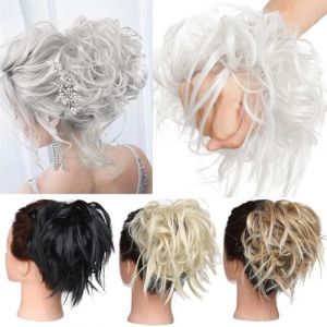 TESS Postiche Chignon Synthetique, Postiche Chignon Cheveux Naturel Chignon Elastique Chignon Postiche D&eacute;coiff&eacute; Extension Chouchou Chignon, Gris Argent&eacute; (TESS Official, neuf)