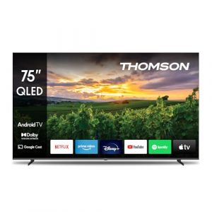 THOMSON 75 Pouces (189 cm) QLED Smart Android TV, Google Assistant, Wi-FI, Dolby Digital, Bluetooth, Triple-Tuner (C&acirc;ble/Satellite/Antenne), HDMI, CI+, A+ Panneau &ndash; 75QA2S13 (Doctor Brandt, neuf)