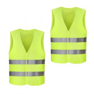 FRTAOOP 2 Pi&egrave;ces Gilet Fluorescent Jaune, 360&deg; Gilet de S&eacute;curit&eacute;, pour Cycliste, Conducteur, Police, Ouvrier, Taille Universelle (MYMY-FXB-EU, neuf)