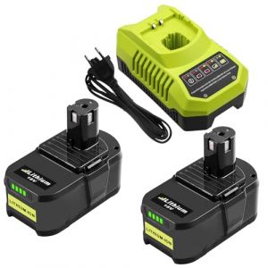 Batterie pour Ryobi 18V 5,5Ah Exemoro de Rechange et BCL14181H 9,6V - Chargeur de Batterie de Rechange 18V pour Ryobi RB18L50 RB18L40 RB18L30 RB18L25 RB18L20 RB18L15 P108 P189 P190 P191 P192 etc. (FR-Exemoro, neuf)