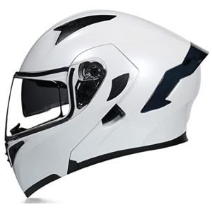 Woljay Casque intégral du visage moto casque modulaire Casque moto intégrée double visière pour adultes hommes femmes cyclomoteur DOT ECER22-05 (White-Transparent Visor,XL) (Woljay Trading, neuf)
