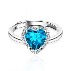 ALEXCRAFT Bague Femme Argent 925 Avec Pierre Aigue-Marine - Bague Coeur (Spunkcharms, neuf)
