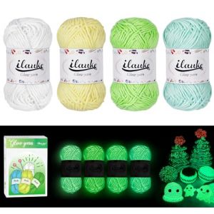 4 Rouleaux de Fil Lumineux en Polyester,ilauke 200m Pelotes de Laine et Fils Doux Chaude,200g Laine Multicolore &Eacute;paisseur 2mm,Fil Phosphorescent pour D&eacute;butants et Professionnels(Vert,Blanc,Bleu,Jaune) (MiGE shop, neuf)