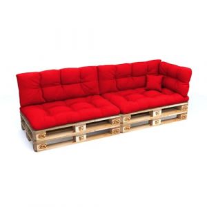 POKAR Set de 6 Coussins pour Palettes Euro Déperlant: 2X Assise 120x80cm + 2X Dossier 120x40cm + 1x Dossier 60x40cm + 1x Coussin 40x40cm, Canapé de Jardin, sans Palette, Rouge (EURAKOP-FR, neuf)