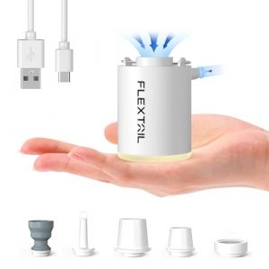 FLEXTAILGEAR Mini Pump Pro, Pompe Électrique Portable Ultraléger, Lampe Camping 3 Luminosités, Débit d'air 180L/min, Batterie Rechargeable, Matelas Gonflable, Anneau de Natation, Sac sous Vide (YUWEI-EU, neuf)