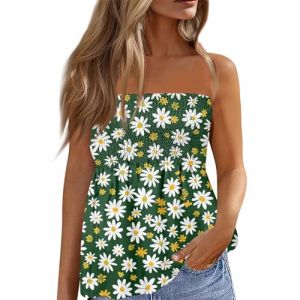 Singular-Point Top Dos Nu,Femmes Bustier Bandeau Tops Grande Taille Tops Sexy Été Tunique sans Manches T-Shirt Floral Debardeur Ample Haut Dos Nu Idee Cadeau Femme,Vert,L,B147 (Routefuture, neuf)