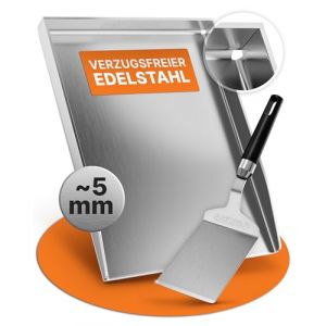 AMZBBQ Set de plancha Premium - 40 x 30 cm - Plaque de cuisson en acier inoxydable - 4,8 mm d'épaisseur - Convient pour gaz, charbon de bois et induction - Spatule de barbecue incluse (AMZBBQ, neuf)