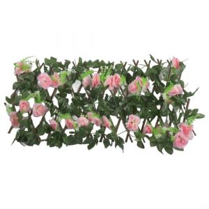 wenyouya Paravent de jardin r&eacute;glable en bois &ndash; Treillis d&eacute;coratif en bois avec fleurs en soie extensible pour terrasse, mur, d&eacute;coration ext&eacute;rieure (rose clair) (wenyouya, neuf)