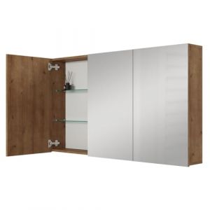 Planetm&ouml;bel Aria Armoire de Toilette 120 cm de Large | Armoire Salle de Bain Suspendue avec Miroir | Ch&ecirc;ne dor&eacute;, sans &eacute;clairage ni Prise, Meuble Salle de Bain WC invit&eacute;s 120 x 70 x 16 cm (Planetm&ouml;bel, neuf)