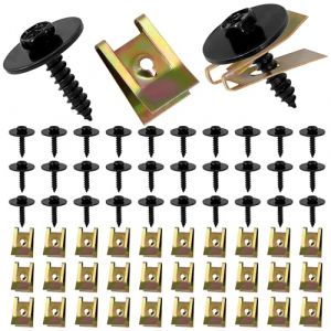 Tunejoy Clip à Vis Écrou Kit U-clips Fixation Voiture Écrou et Clip Garde-Boue Automobile pour Voiture Garde-boue Type U Protection Noir 60 Pièces (HYPER SHOP SRL, neuf)