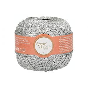 Anchor 4706000-00301 Fil &agrave; crochet, 65% viscose, 35% polyester m&eacute;tallis&eacute;, argent, taille unique, 25 (DMC Boutique, neuf)