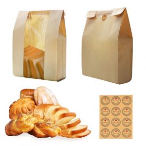 Sachet Papier Kraft Alimentaire 100Pcs Grand Sac &agrave; Pain Conservation en Papier avec Fen&ecirc;tre Sachet Kraft pour Pain Maison Levain Biscuits Sachet Kraft Alimentaire avec Autocollants de Remerciement (NITAVARIA RESOURCE S.R.L., neuf)