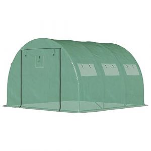 Outsunny Serre de Jardin Serre Tunnel 9 m² Acier renforcé Ø 2,5 cm + PE Haute densité 140 g/m² Fenêtres Porte Enroulable Vert (Aosom fr, neuf)