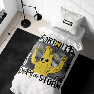 Biancheria da letto Fortnite 135 x 200 cm &ndash; Id&eacute;e Cadeau Jeu Vid&eacute;o pour Adolescents Banana Peely, 1 taie d'oreiller 80 x 80 + Housse de couette 135 x 200 cm, avec fermeture &eacute;clair, motif double-face (Bettw&auml;sche MTOnlinehandel, neuf)