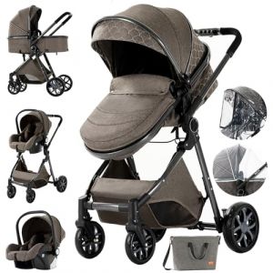 MoLi Poussette 3 en 1, Pousette Bebe avec Mode Double Poussée Réversible, Pousette 3 en 1 avec Nacelle Grande, Poussette Trio Cadre Alliage d'aluminium Pliable Haut Paysage (225 Chocolate) (Reborn003, neuf)