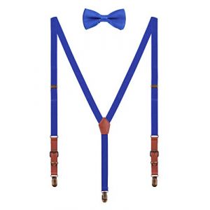 WANYING 2cm Bretelles N&oelig;ud Papillon Set pour Femme Homme Retro Y-forme 3 Bronze Clips Bretelles &eacute;lastique regolabile pour Grandeur 140-190cm - Bleu Royal (WANYING EU, neuf)