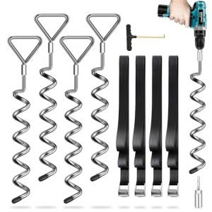 Lot de 4 piquets d'ancrage au Sol pour Trampoline – Ancrage au Sol avec 4 Sangles (Longueur 2,5 m) – Les piquets Heavy Duty résistent au Vent élevé, idéal pour Trampoline en Plein air (Payivsve EU, neuf)