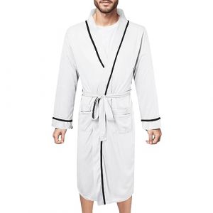 Générique Robe de Chambre Légère Été Homme Col en Forme Peignoir avec Poches Mélange de Coton Kimono Japonais Confortable Manche Longue Sortie de Bain Vêtements de Nuit Kimono légère Robe (kWEX, neuf)