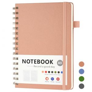 OSDUE Cahier &agrave; Spirale A5 avec Intercalaires, Rose 200 Pages Cahier Lign&eacute; D&eacute;tachables Lign&eacute;es Couverture Rigide en PU pourTravail Bureau et &Eacute;cole Bureau et Cadeaux, 22 * 16 * 2cm (PLUM-MARKETING, neuf)