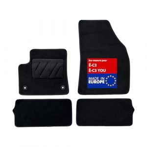 DBS - Tapis de Sol Voiture - sur Mesure - Adapt&eacute; &agrave; Votre Citroen &Euml;-C3 ET &Euml;-C3 You (d&egrave;s 01/2024) - Antid&eacute;rapant : Clips de Fixation et Autogrip - 4 pi&egrave;ces - Moquette (Housses Auto DBS, neuf)