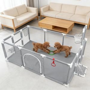 Parc &agrave; Chiots Pouces avec Porte, Parc pour Chiots Ou Petits Chiens,Lavable en Machine, Int&eacute;rieur/ext&eacute;rieur (180 x 120 x 66 cm (Gris fonc&eacute;)(C)) (Hechheu, neuf)