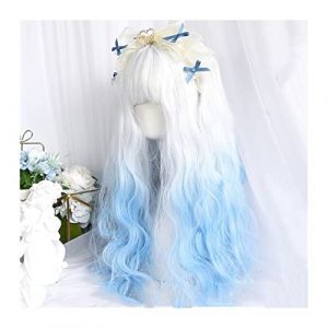 Natural Looking & Comfortable, HOUYAN Synthétique Longue Vague De Cheveux Bouclés Argent Blanc Bleu Dégradé Cosplay Lolita Perruque Femme Synthétique Résistant Aux Hautes Températures,transform Your (WangCaiXia SHOP, neuf)
