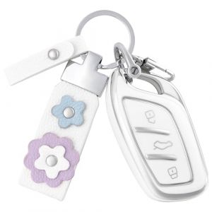 OFF WE GO Coque Clé Etui Cles pour MG MG4 MG5 MG6 MG ZS EV HS EHS ZX GT Roewe RX3 RX8 ERX5 RX5 I6 I5 Étui Clés avec Porte-clés Voiture Clé à Télécommande Couvre Clef, Blanc Argent (OFF WE GO, neuf)