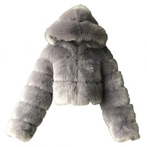 Wyongtao Veste Fausse Fourrure Femme avec Capuche,manteau femme hiver Fausse court Mode,parka veste en peluche &eacute;paissi vestes Fourrure thermique chaud blouson polaire chaude doux et duveteux (Wyongtao❖, neuf)