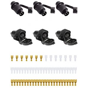 SPARKMOTO 3 Pi&egrave;ces Prise Remorque Et Prise pour Remorque 3 Broches, Prise 3 broches 12v Femelle Male, prise 3 plots agricole,Prise 3 Broches Convient Remorque Camion Tracteur Agricole V&eacute;hicule (SPARKMOTO, neuf)