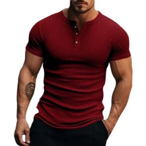 Polo pour homme avec boutonnière à manches courtes - T-shirt d'été décontracté pour homme - Confortable et respirant - Avec tissu élastique - Léger et ample - Pour le quotidien, les vacances, Bordeaux (UhGlag8, neuf)