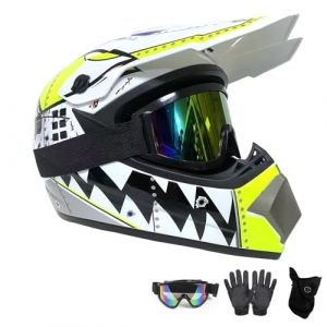 Casque Moto Enfant,Casque de Cross pour Enfant Casque avec des Gants,des Masques, des Lunettes,pour BMX MTB Quad Enduro ATV Scooter,ECE Standard(L(56~57cm)) (XIAOXU'S STORE, neuf)