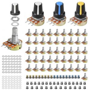 EFUTURETIME 50 x Potentiomètre B1K 5K 10K 20K 50K 250K 500K 1M Ohm, Potentiometre Rotatif Linéaire avec Boutons en Plastique (Blanc/Jaune/Bleu) (efuturetime, neuf)