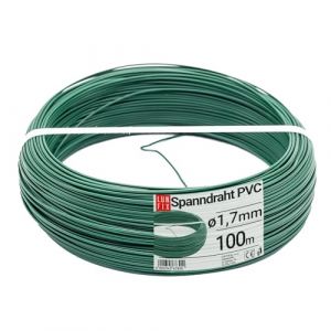 C&acirc;ble acier galvanis&eacute; &Oslash;1,7mm, 100m, noir, rev&ecirc;tement PVC, fil tension pour cl&ocirc;ture jardin, grillage, treillis plante grimpante, tendeur, corde &agrave; linge ext&eacute;rieur, montage robuste (LUN FIX, neuf)
