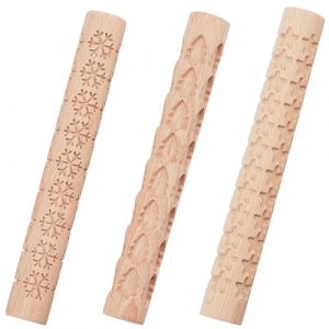 CREATCABIN Lot 3 kit Rouleaux Modelage d'argile Style No&euml;l Arbre No&euml;l Flocon Neige &Eacute;toile Rouleau P&acirc;tisserie Argile Rouleau Main Textur&eacute; Manche Bois Outils Poterie pour Bricolage Argile 15x2x2cm (CREATCABIN FR, neuf)