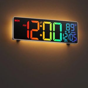 HAITANG Grande Horloge Murale numérique de 10.5" pour Salon, télécommande, Double Alarme, 8 Couleurs RVB, Grand écran LED, luminosité Automatique, Date, Heure d'été Automatique, température (WEI JIE UK Store, neuf)