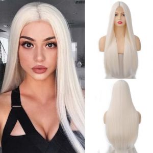 Perruque femme Perruque mode Perruque Femme Front Lace Mi-long Cheveux Raides Blanc Cosplay Perruque de Rôle 70cm Perruque(Black) (zhongchengwu, neuf)