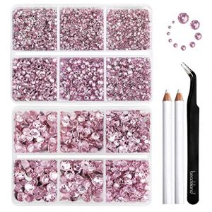 Beadsland 8300 PCS Strass &agrave; dos plat,strass roses pour ongles,strass ronds en cristal pour travaux manuels,10 tailles m&eacute;lang&eacute;es avec kit de crayon de cire et de pince &agrave; &eacute;piler,SS3-SS30,Rose Clair (EVERNEWUK, neuf)
