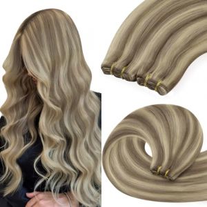YoungSee Extension Tissage Cheveux Naturel Blond Highlight 22 Pouces Tissage Cheveux Naturels Lisse Marron avec Blond Highlight Tissage Long Naturel Cheveux Humain 100g #P8/60 Extension Weft (YoungSee Europe, neuf)