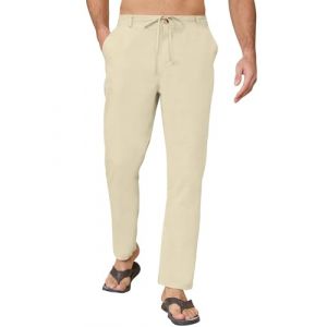 Yutdeng Pantalon Coton Lin Homme Ample Pantalon Lin Homme Décontracté Léger Pantalon Homme Lin Été Large Pantalon en Lin Homme Casual Respirant Pantalons Homme Plage Yoga Jogging Pants Ceinture Poches (Yuegood, neuf)