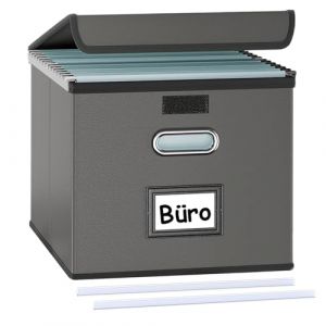 Okydoky Boîtes de rangement avec couvercle, boîte à dossiers suspendus A4, en cuir aspect cuir élégant, pliable, grise, convient pour la maison et le bureau, et boîtes de rangement de fichiers (gris) (Okydoky STORE, neuf)
