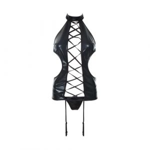 Satohom Noël Femmes Sexy Résille Cuir sous-Vêtements Babydoll Lingerie Femmes en Maille Body avec String String Et Porte-Jarretelles Transparent Chemise Évider Teddy Tenue Push Up De Nuit Chemise (DiYIFangZhen, neuf)