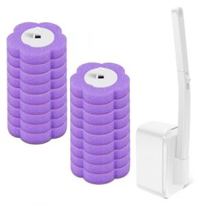 Brosse de toilette, jetable, avec têtes de rechange pour tige de toilette, brosse de toilette, brosse WC avec recharge de nettoyant et éponge (blanc + 18) (xiangbaoshang, neuf)