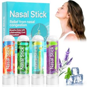AUYAO Stick Nasal, Inhalateur Nasal aux Huiles Essentielles avec aux 7 Huiles Bio, 4 Pack Stick d'inhalation Nasale Portable pour Nez Bouch&eacute; ou qui Coule, Augmenter la Concentration (Yadark, neuf)