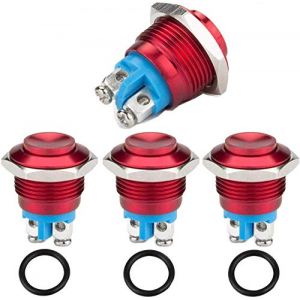 RUNCCI-YUN 16mm métal commutateur de Bouton Poussoir momentané, commutateur de Bouton Rond,Bouton Poussoir Voiture,Boutons de Sonnette en métal （ SPDT commutateur de Bouton）Rouge Imperméable (RUNCCI-YUN, neuf)