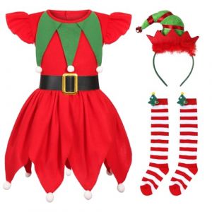TAGVO Costume Elfe De No&euml;l pour Fille, Costumes de No&euml;l pour Enfants, D&eacute;guisement Lutin de no&euml;l pour Fille Elfe de No&euml;l, Ensemble de Costumes d'elfe de No&euml;l pour No&euml;l Nouvelle Ann&eacute;e Cosplay Mascarade (lipsd eu, neuf)