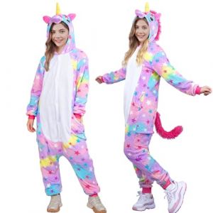 Costume de Licorne pour Adulte- Combinaison Pilou Pyjamas une pièce- Pyjama Onesie Adulte Animal Licorne - Combinaison de Nuit en Peluche pour Homme et Femme- Cosplay Costume de Carnaval Halloween (Funpino, neuf)