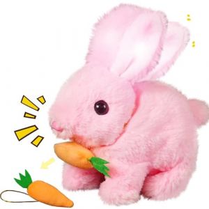 YOUYIKE Lapin Interactif, Lumi&egrave;re Parlant Qui Saute Peluche Jouet Lapins Bunny Pal avec Accessoires pour Carottes P&acirc;ques Cadeau pour Enfant (Lapin Lumineux-Rose) (Yanniler-EU, neuf)