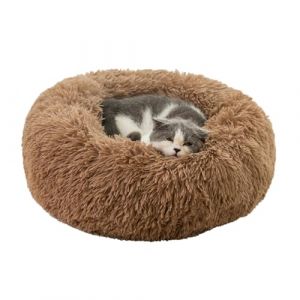 Lit Rond Moelleux pour Chien et Chat, Coussin Donut Chat et Chien Anti Stress Apaisant en Peluche pour Dormir Confortablement, Panier Animal de Compagnie Rond Lavable (Marron,S-&Oslash;50cm/19in) (Lesong EU, neuf)